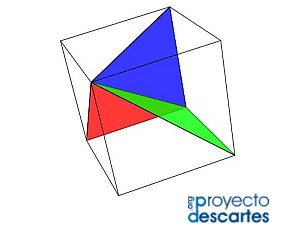 Partición de un cubo en tres pirámides cuadradas iguales