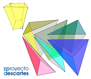 Partición de un hexaedro convexo de caras cuadriláteras en pirámides de base triangular. Caso general.