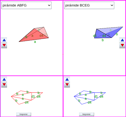 Partición de un prisma triangular oblicuo procedente de un romboedro en pirámides triangulares. Desarrollos caso 2.