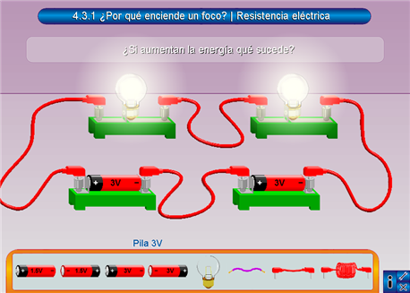 Con la polaridad correcta, el votaje de las pilas aumenta, aumentando también la corriente y el brillo de la lámpara