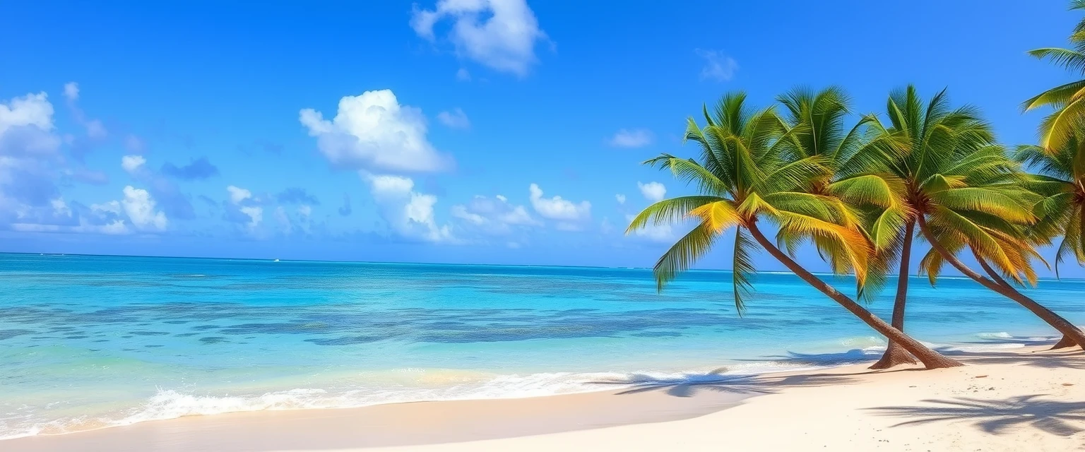 Región Caribe: playa tropical con palmeras y mar turquesa