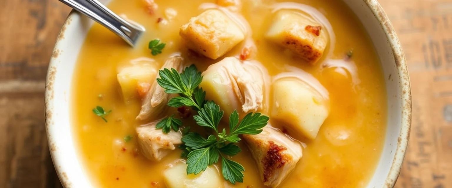 Ajiaco: sopa cremosa con papas, pollo y guascas