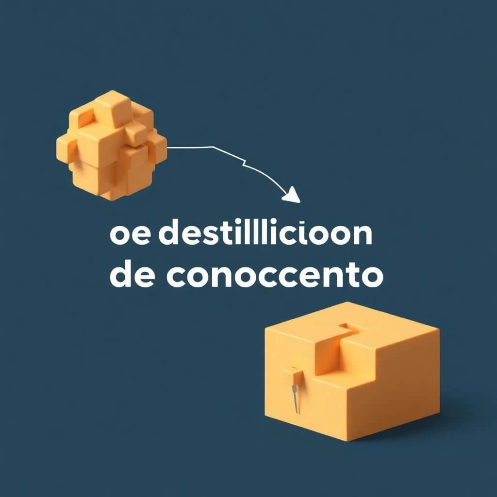 Una representación visual de la destilación de conocimiento, mostrando un modelo grande transfiriendo conocimiento a un modelo más pequeño.