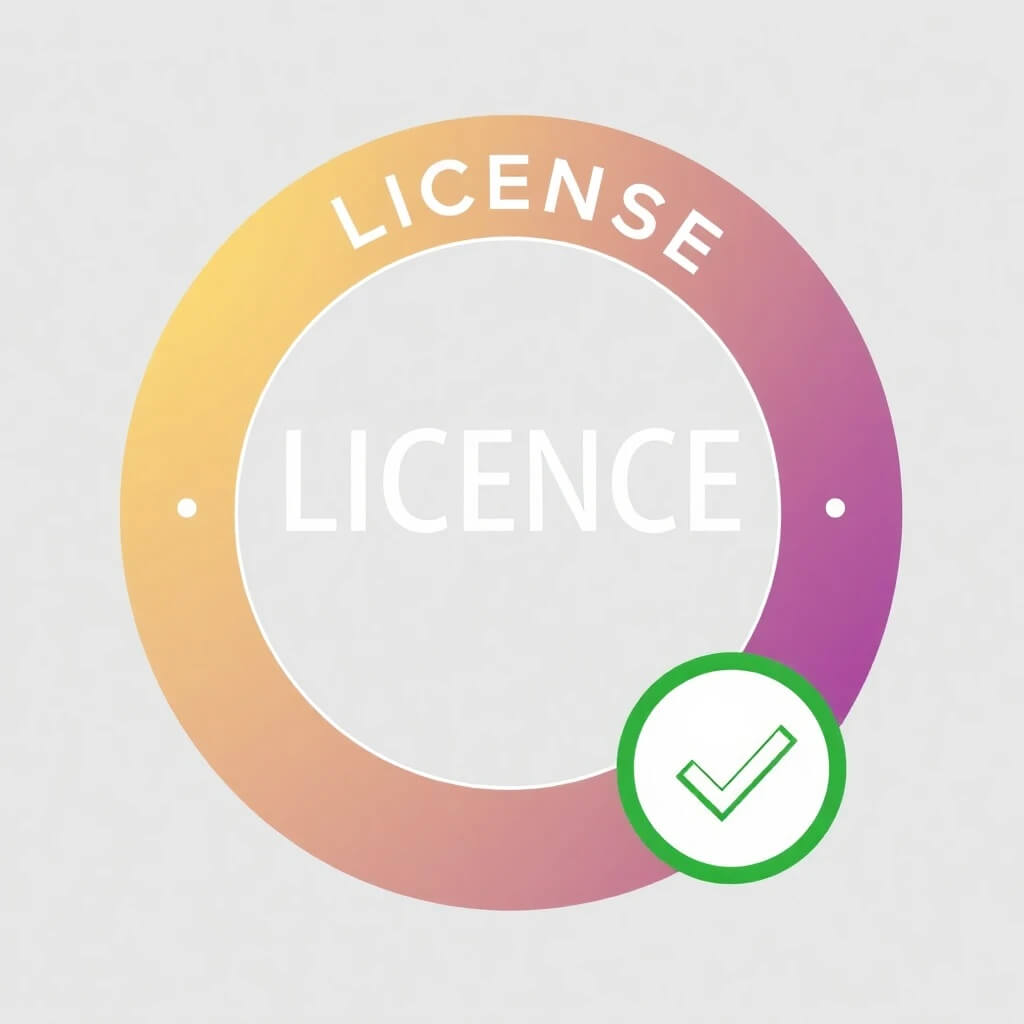 Una imagen del icono de una licencia con una marca de verificación verde, simbolizando una licencia de uso aceptable.