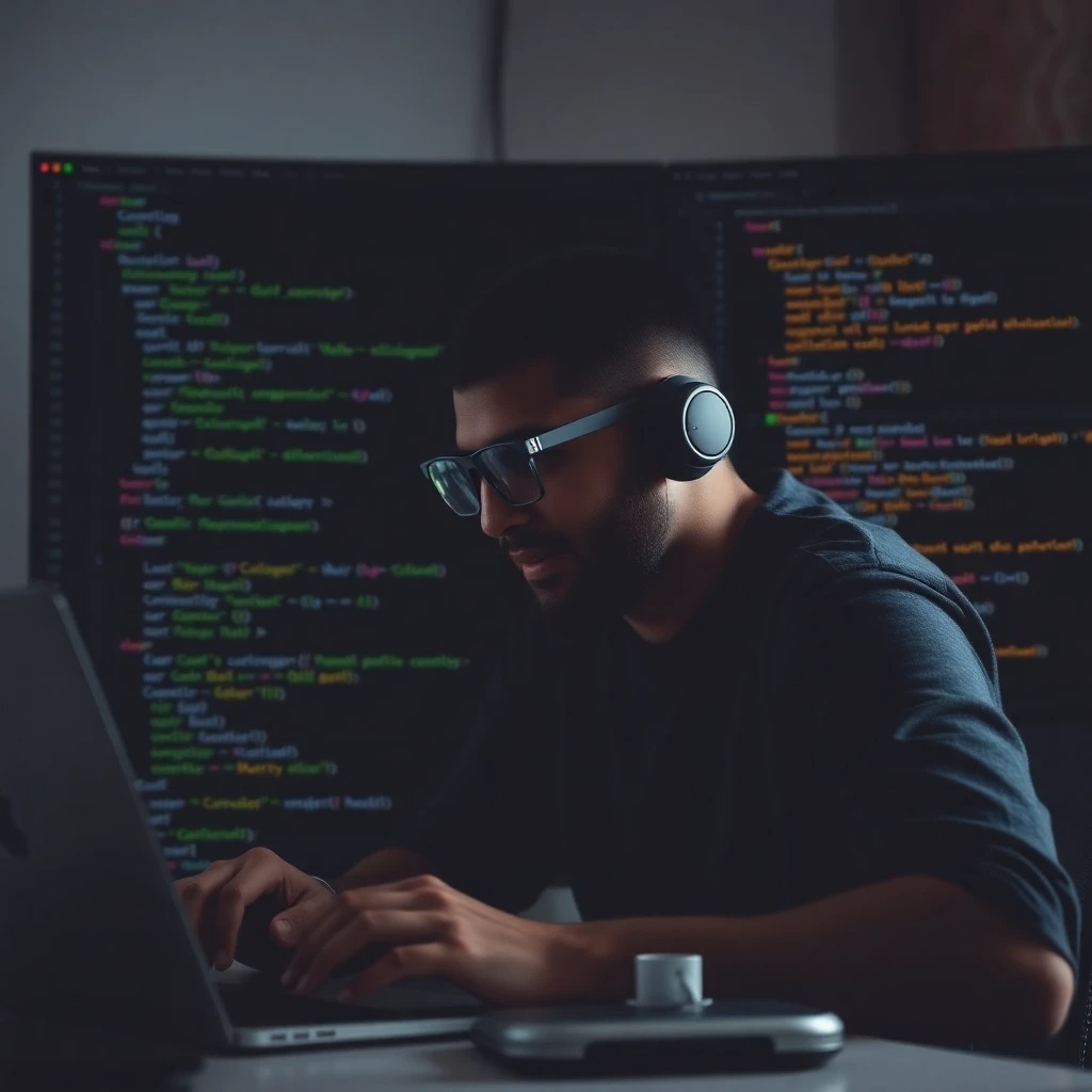 Un desarrollador que usa GitHub Copilot en un editor de código, con sugerencias de código de IA que aparecen en la pantalla.