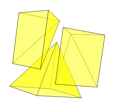 Partición de un cubo en tres pirámides cuadradas iguales