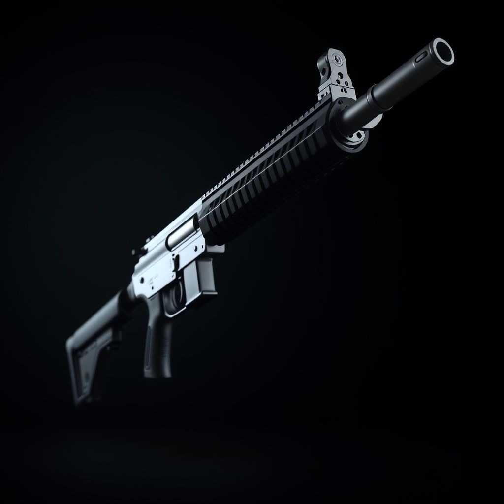 Un rifle disparando, capturando el momento del retroceso con ondas de choque visibles.
