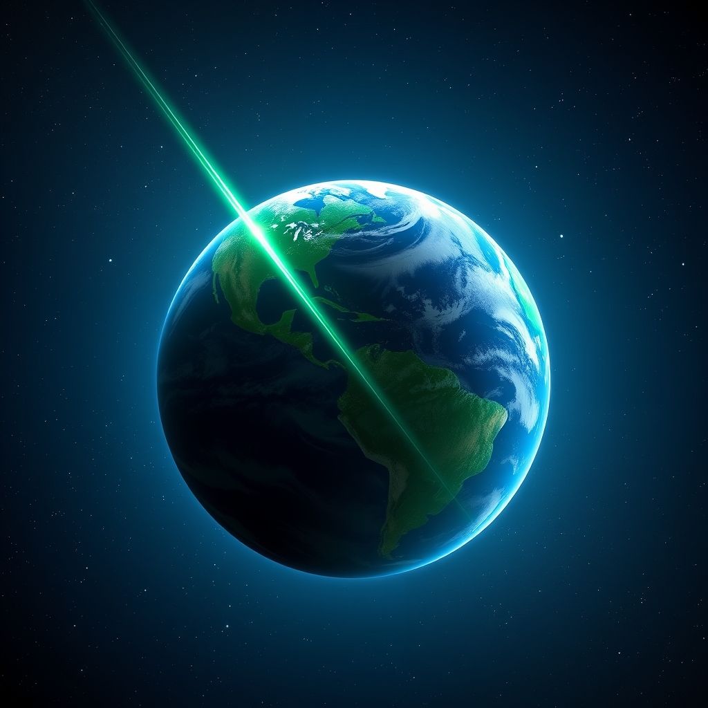 Una representación gráfica del eje de rotación de la Tierra que se tambalea ligeramente con el tiempo, mostrando la oscilación de Chandler.