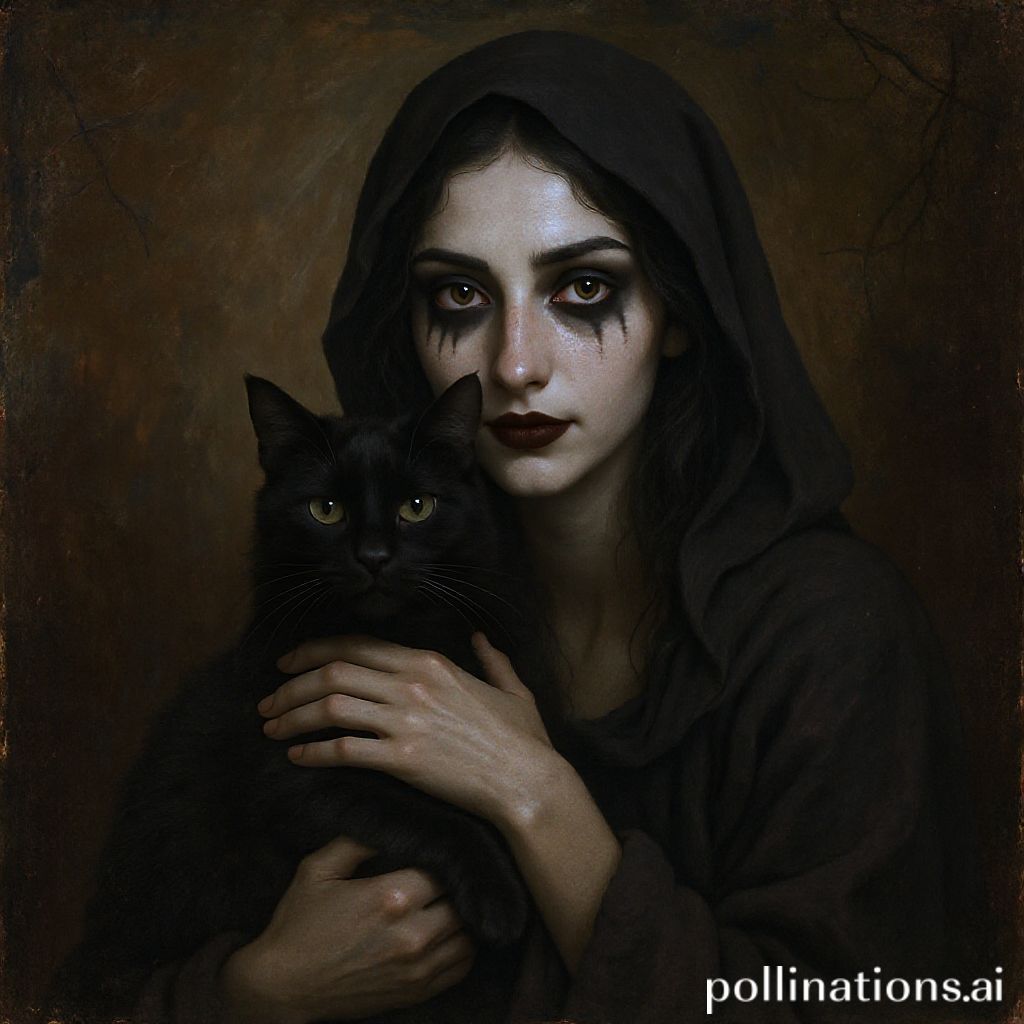 Bruja con gato negro y caldero