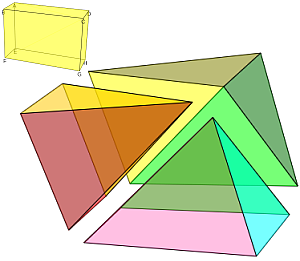Partición mínima de un ortoedro en pirámides de base cuadrilátera.