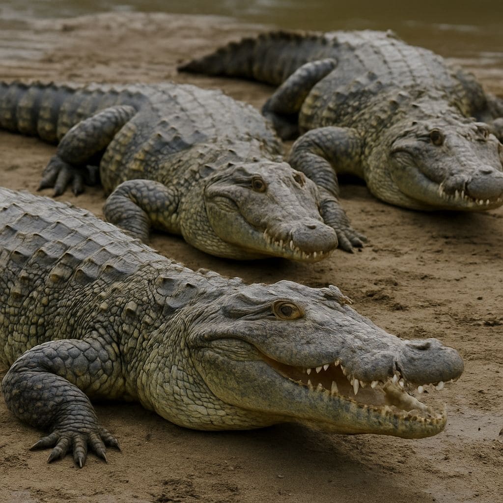 Cocodrilos en un río, 3D render